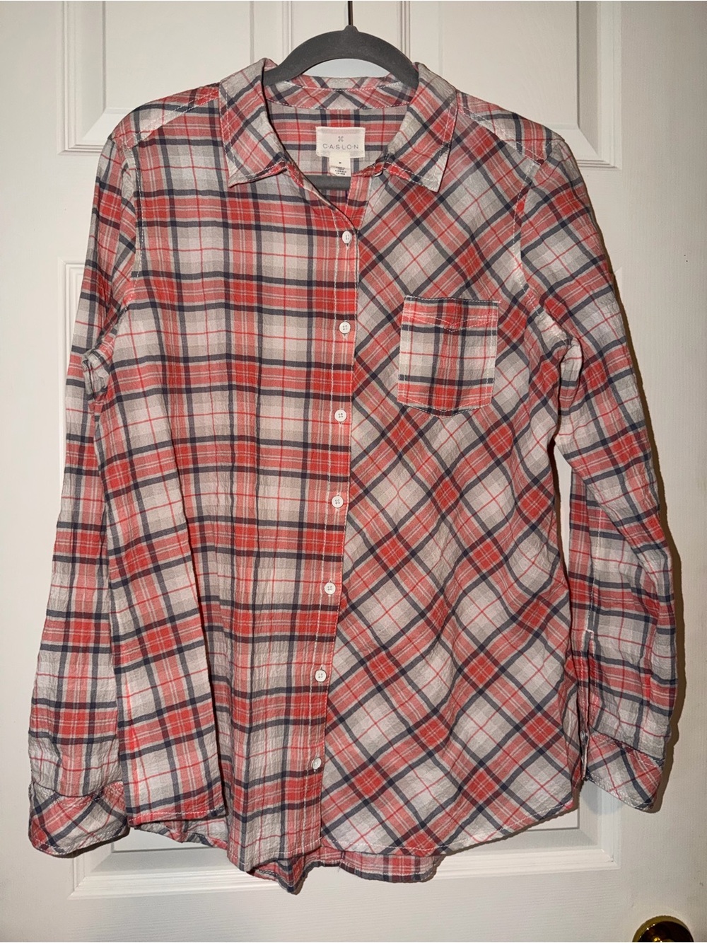 Caslon Nordstrom Plaid Button Down Shirt Red Gray Size M NWT